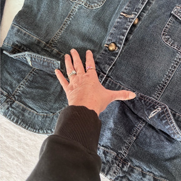 Women’s Vintage Jessica Mandarin Collar Military Style Brass Tone Buttons Denim - Picture 12 of 15